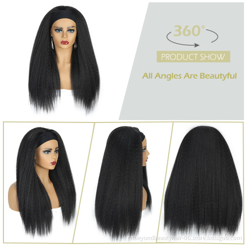 Afro wig Natural Black Kinky Straight Curly Elastic Yaki Headband hair extension Synthetic wigs hair For black women